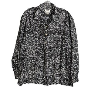 Vintage Cezar 100% Silk Shirt Womens L Animal Print Snow Leopard Preppy Luxury